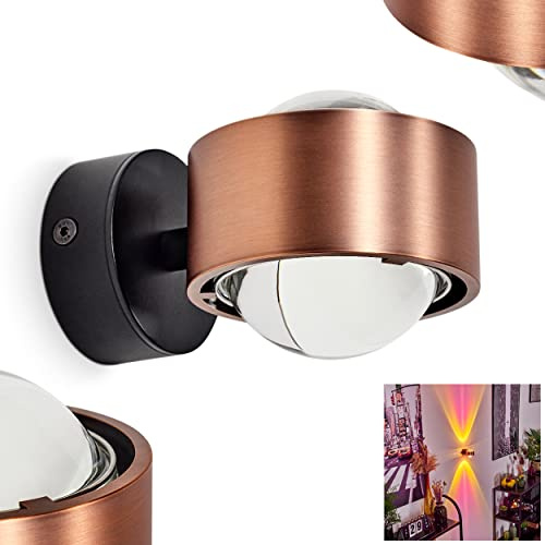 Wandleuchte Sapri, moderner Wandstrahler aus Metall/Glas in Kupferfarben/Schwarz/Klar, 1x G9 max. 28W, Up&Down Leuchte, Lieferumfang: 2x Farbfilter magenta, ohne Leuchtmittel