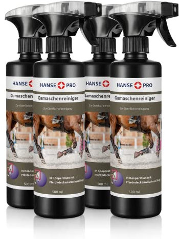Hanse Pro Gamaschen-Reiniger, 4 x 500 ml I Reinigung, Schutz und Pflege von REIT-Zubehör I praktisches Spray I Pferde-Sport I ideal für Kunststoff, Kunstleder, Leder