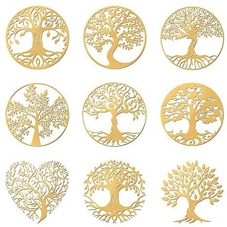 OLYCRAFT 9 Stück Baum Des Lebens Aufkleber Selbstklebende Goldene Aufkleber Selbstklebende Metallaufkleber Messingaufkleber Für DIY Sammelalben Kunstharz Kunsthandwerk Telefondekorationen - 9 Stile