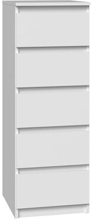 Home Collective Kommode weiß mit fünf Schubladen, Schlafzimmer Flur Nachttisch, Schrank, Sideboard, Highboard, Breite 40 cm Höhe 111cm