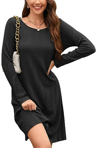 STYLEWORD Jumper Dress for Women UK Ladies Long Sleeve Tunic Dress Winter Knitted Pullover Casual Dresses (Black,Large)