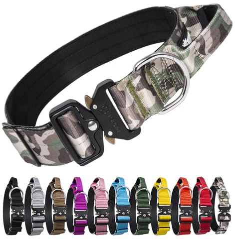 TSPRO Premium Hundehalsband mit Griff Dickes Verstellbares Taktisches Hundehalsband Schwere Ausführung Schnellverschluss Metallschnalle für Mittelgroße bis Große Hunde (Militärgrün L)