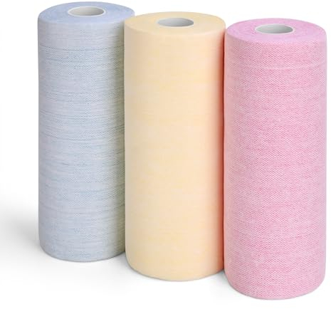 Omrhvi Wiederverwendbare Papierhandtücher, waschbar, Papierhandtuch-Alternative, Viskose-Papierhandtücher – weich, saugfähig, langlebig, nachhaltiges Küchengeschenk, 3 Rollen, 150 Blatt (Rosa, Blau,