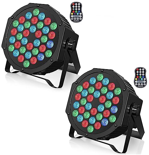 ZonQoonz 2 PCS 36W Akku Bühnenlicht, RGB Wiederaufladbar LED Par Licht mit Fernbedienung und 7 Beleuchtung, 1/3/4/6 Stunden Timer Akku Strahler outdoor für Hochzeit Bar DJ Show Disco