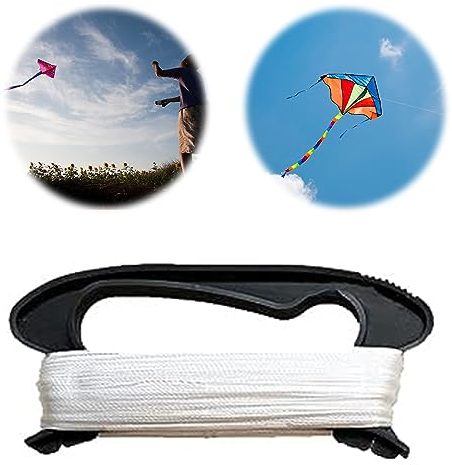 QEEROYO Drachenschnur, Kite Line Winder Drachenleine, 100m Kite Cord with Winding Board, Kite String, Winder Kite String, Drachenschnur Seilwinde Seilrolle, für Kinder Erwachsene, Schwarz