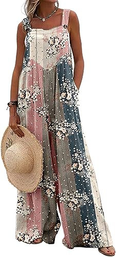 PADOLA Salopette Lino Donna Estiva Pantaloni Lunga Senza Maniche Tuta Colorato Allentata Elegante Abbigliamento Donna(S, Fiore piccoli)