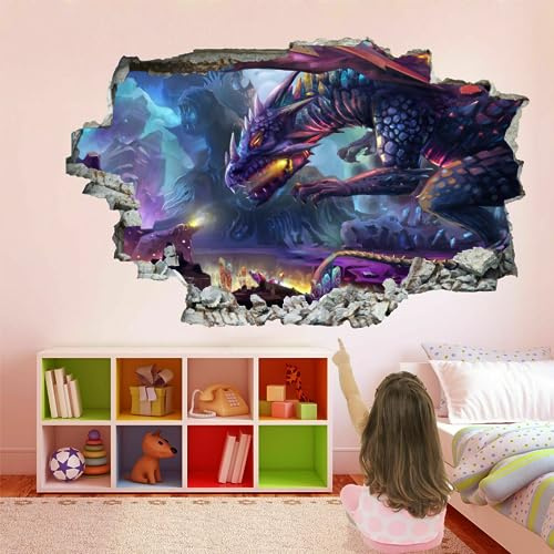3D Wandtattoos Durchbruch Wandbild Drachen Selbstklebend Kinderzimmer Aufkleber Wandaufkleber Science-Fiction Abnehmbare Wandsticker für Kinderzimmer Wohnzimmer Schlafzimmer Deko