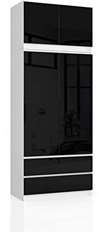AKORD | Kleiderschrank mit Auszug | Geräumiger Innenraum | Platzsparende Aufbewahrung | Einlegeböden, Kleiderstange und Schubladen | Hochwertige Qualität | 234 cm Hoch | Einfache Montage