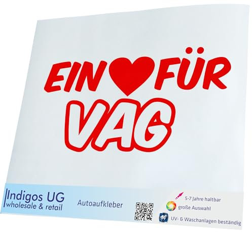 Indigos UG Auto Aufkleber Auto - 400x190 mm - EIN Herz für VAG - Gold - selbstklebender Sticker für Auto, Fenster, Bus oder LKW
