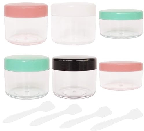 Lot de 6 petits pots à cosmétiques vides en plastique transparent de 10 ml et 20 ml avec couvercles, spatules pour crème et maquillage