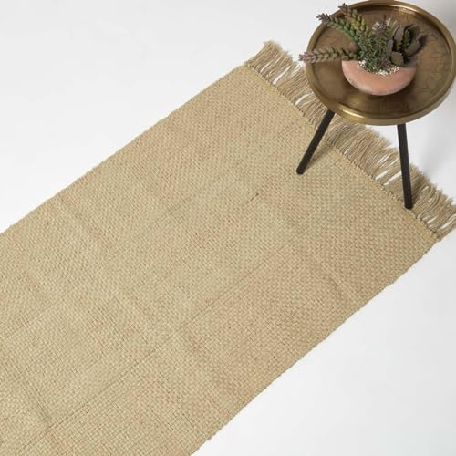 Homescapes Zaphyr Jute-Teppich Natur 70x120 cm, Flachgewebe-Teppich Naturfasern, Naturteppich mit Fransen