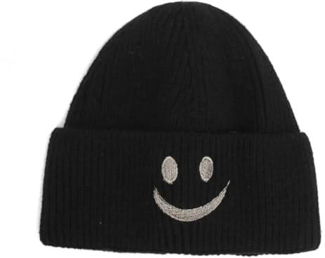 FASHION YOU WANT Beanie-Mützen für Herren, Unisex, Smiley, Bestickt, weich, SMILEY2 warm, Winter, Manschette, Strickmützen für Damen