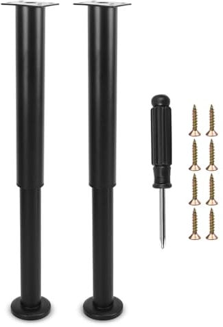 Furniture Adjustable Legs, Metal Bed Support Leg Central Slat Frame Couch Replacement Support Leg Part Heavy Duty Furniture Foot with Screwdriver for Cabinet/Dresser/Table/Sofa 25-42cm (Black 2 Pcs)