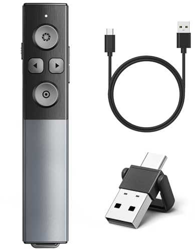 2in1 USB Typ C Präsentation Clicker Wireless Presenter Remote Clicker, Wiederaufladbarer Clicker für Powerpoint Präsentationen, Google Slide Advancer Diashow Presnetation Clicker (Aluminiumlegierung)