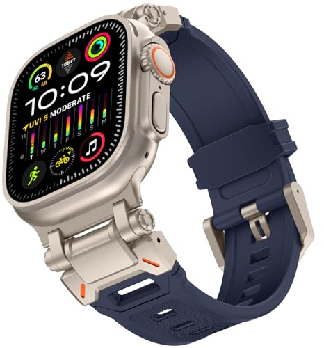 KADES 49mm 46mm 45mm 44mm 42mm(series 3 2 1) for Apple Watch Silicone Strap, Rugged Sport Replacement Band with Metal Connector for iWatch Ultra 2/Ultra/Series 10 9 8 7 6 5 4 3 2 1,Titanium/Navy Blue