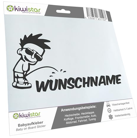 Kiwistar - Autoaufkleber - Piss on Wunschname - Junge mit Sonnenbrille - 40 cm - dunkelgrau - Pissmännchen - Aufkleber Auto, Laptop, Fahrrad, LKW, Motorrad mehrfarbig JDM Decal Racing