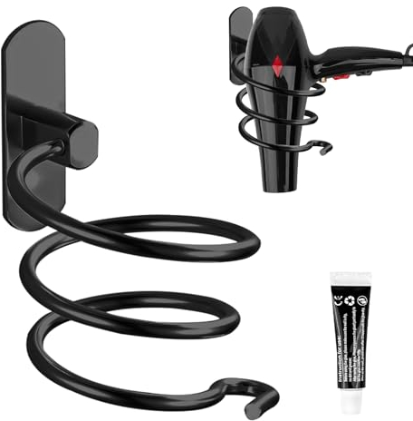 Fousenuk Porta Asciugacapelli, Mensola di Asciugacapelli da Muro Acciaio Inossidabile Supporto per Asciugacapelli, Supporto Asciugacapelli per Bagno Porta Phon Cromo in Acciaio Inossidabile, Nero