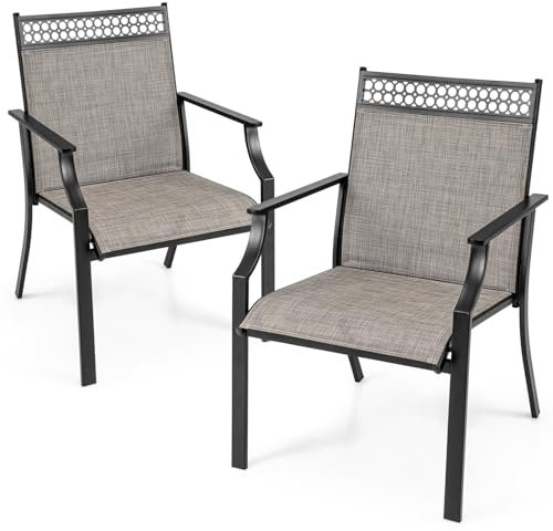 COSTWAY 2er Set Gartenstühle, Terrassenstühle mit breiter Sitzfläche & schnell trocknendem Stoff, Balkonstühle, Outdoor-Stühle bis 150 kg belastbar, für Garten, Balkon, Poolbereich (Kaffee)