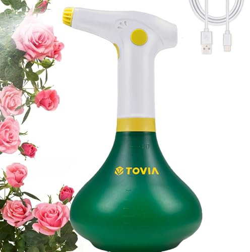 T TOVIA 1L Battery Powered Garden Sprayer, Plant Mister Spray Bottle for Indoor/Outdoor Plants, Automatic Electric Weed Sprayers for Cleaning, Gardening & Fertilizing (Green & White)