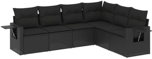 vidaXL Garten Sofagarnitur mit Kissen 6-TLG., Gartenmöbel Gartengarnitur, Sitzgruppe Sitzgarnitur, Lounge Sofa Garnitur Terrasse, Schwarz Poly Rattan