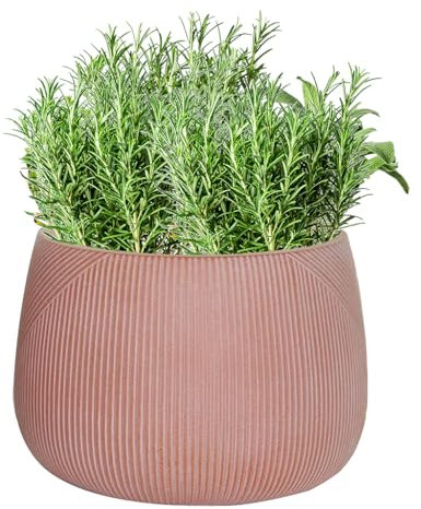Fibre Clay Plant Pots 29cm Indoor/Outdoor Modern Rippled Finish Flower Pot Planters Patio Decking Lawn Doorstep Porch Houseplant Shrub Topiary Bush Plant Pot Clay Planters (Terracotta, Small 8.5L)
