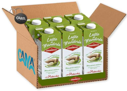 Condorelli Bevanda al Latte di Mandorla con Mandorle Italiane e Pistacchio Brik 1000ml - (Senza Lattosio e Glutine) [CAIYA® BOX da 6 Confezioni]