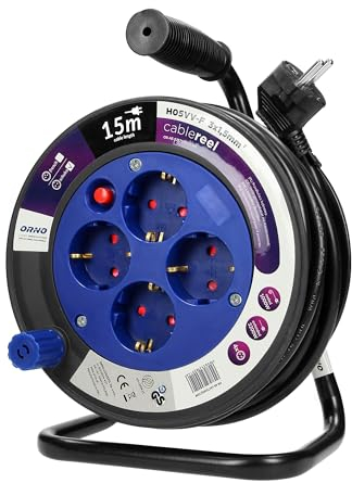 Miratic Kabeltrommel 15m Mini Outdoor Klein - 4 2P+Z-Steckdosen (Schuko) PVC-Kabel H05VV-F 3x1,5mm²