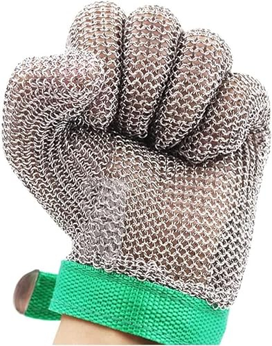 JvFbjLF Guantes anticorte Guantes Resistentes a Cortes de Cocina, Protección de Nivel 9, Guantes de Armadura de Cadena de Metal de Seguridad de Grado alimenticio, 2 PCS(M/210mm)
