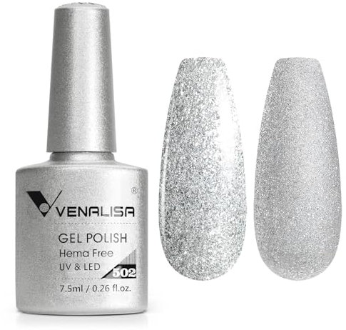 VENALISA Gel Nail Polish 7.5ml Sliver Glitter Color Gel Polish Soak Off UV LED Long-Wear Mirror Shine Essential for Nail Art Salon-Quality Manicure at Home