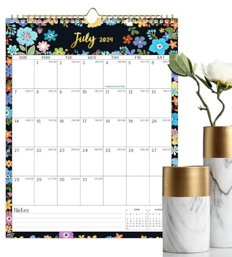 Blumen Wandkalender - Haushalt 2024-2025 Wandkalender | 18 Monate süßer Kalender mit Haken, niedliche baumelnde Kalender für Zuhause, Schule, Arbeit