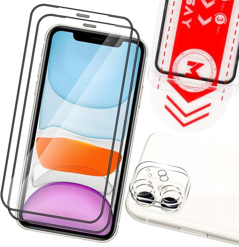 MONASAY [2 Pack for iPhone 11 Glass Screen Protector [2 Pack Camera Lens Protector][Easy Installation] HD Matte Tempered Screen Film with Frame Full Coverage Case Friendly