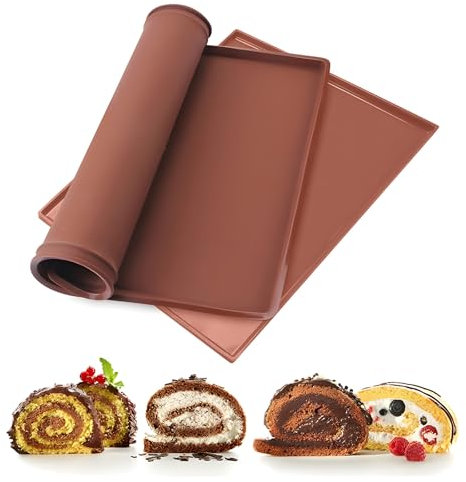 Lithyc 2 StüCke Backmatte Silikon Backofen - Dauerbackmatte - Silikonbackmatte - Silikon Matte - Geeignet FüR Biskuitrollen, GebäCk, Waffeln, Kekse, Sushi(Braun)