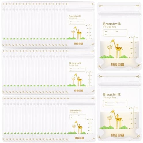 Lvefyti 60 Stück Muttermilch Aufbewahrung Bag,150ml Muttermilchbeuteln,Vorsterilisiert Auslaufsichere Milchbeutel,Muttermilchbeutel mit Doppelreißverschluss für Muttermilch