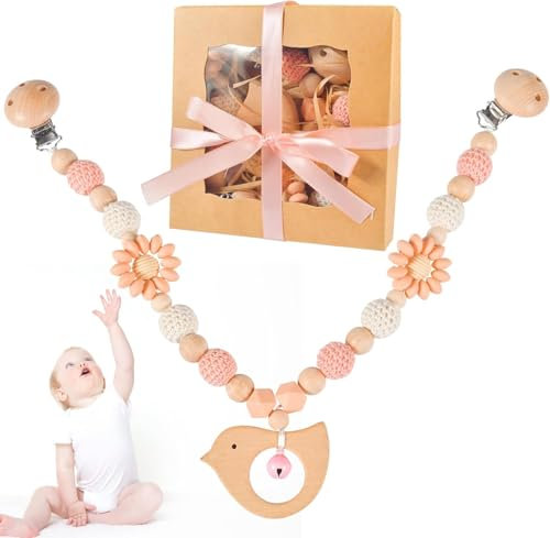 Newtic Kinderwagen Kette Holz Kinderwagen Kette für Babys Kinderwagenspielzeug für Babys Babyspielzeug und Geschenken, Kinderwagenspielzeug für Babys und Kleinkinder ab 0+ Monaten