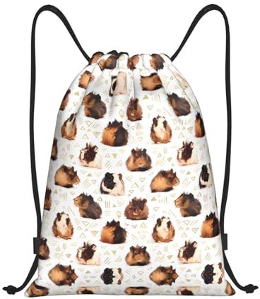 GaxfjRu Meerschweinchen-Rucksack mit Kordelzug, wasserdicht, ideal für Sport, Reisen und mehr, Schwarz , S