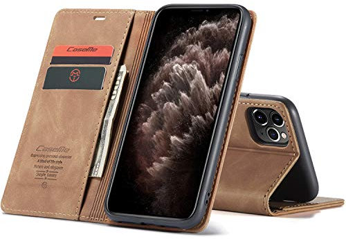 owlhold Hülle iPhone 11 Pro Max klapphülle Premium Lederhülle Weiches Vintage-Nubukleder Faltbare Ständer Schutzhülle Kartenfach Standfunktion stoßfest Handyhülle iPhone 11 Pro Max -Braun