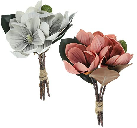 HAWILLOSCH 2pcs Lifelike Magnolia Artificial Flowers for Home Simulated Bouquets for Living Room Wedding and Arrangements for Windowsill Dining Table and Balconies