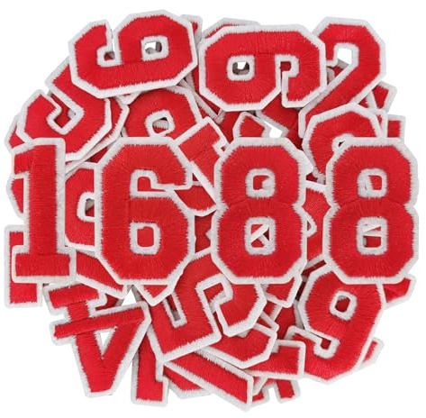 GYGYL 40 Pieces Iron on Numbers Patches, Red Number Patches, Numbers 0-9 Applique for Clothes, Dress, Hat, Socks, Jeans, DIY Accessories (Christmas Red)