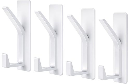 Dntorx 4 Stück Kleiderhaken Selbstklebend, Metall Klebehaken Extra Stark Weiß Türhaken Handtuchhaken Selbstklebend Haken Handtuchhalter ohne Bohren für Bad Küche Wohnzimmer