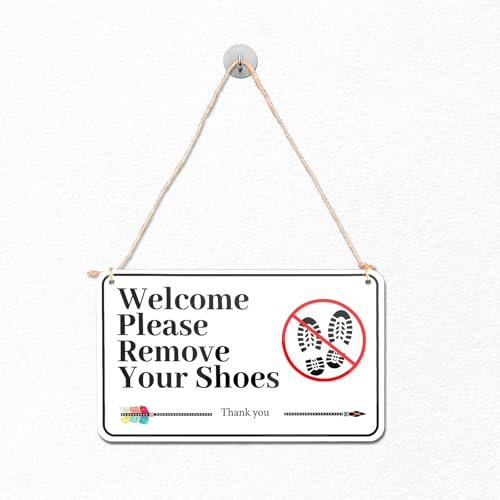 Quítese los Zapatoss Eñal, 25x15cm Acrílico Cartel Quitar Zapatos con Cuerda Resistente al Agua Señal de no Usar Zapatos para Puerta de Entrada de Casa Oficina Cafeterías Restaurantes