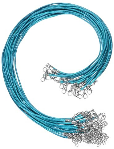 sourcing map 20Pcs Waxed Necklace Cord Bulk Peacock Blue 1.5mm Dia 18 Necklace String Rope with Chain Clasp for Pendants Bracelets Jewelry Making Supplies Accessories