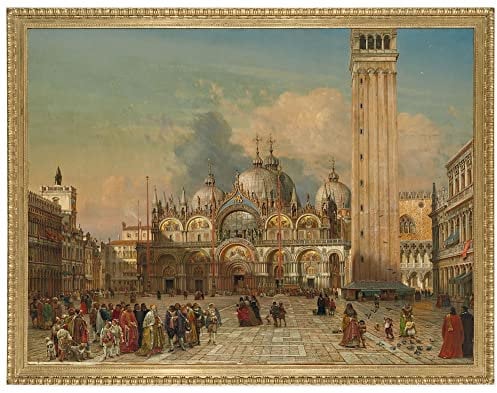 PSVDCTOO Vintage Wanddeko Bilder Poster Wandbild Markusplatz bei Friedrich Nerly dem Jüngeren Poster Wandbild Deko für Zimmer 60x90cm