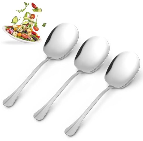 3 Stück Servierlöffel Aus Edelstahl, Suppenlöffel Vierkantlöffel, Serving Spoon, Großer Servierlöffel, Große Löffel Mit Langem Griff, Buffetlöffel für Hotels Bankett Partys zum Aufteilen Gerichten