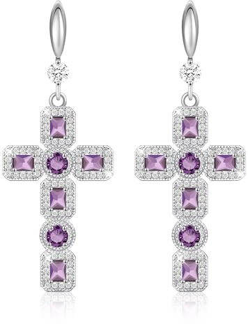 Linawe Kreuz Ohrringe Silber Hängend, Ohrhänger Schmuck Damenohrringe, Kristall Strasssteine Kreuz Anhänger Weißgold Geburtsstein Moissanite Ohringe, Modeschmuck Tropfen Ohrringe