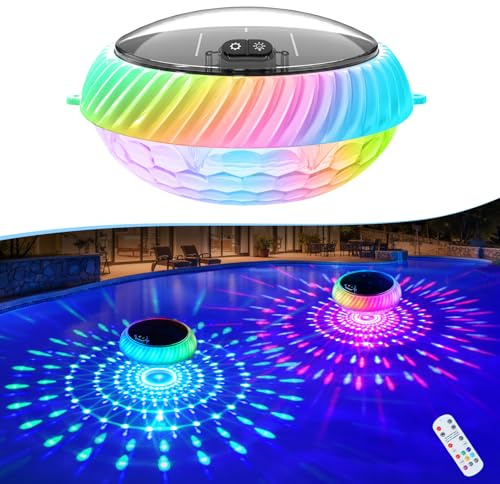 Goallim Lampes de piscine flottantes à charge solaire, 19,3 cm, RVB RVB changeant de couleur, lumières solaires de piscine qui flottent avec effets d'éclairage dynamiques, étanchéité IP68 pour