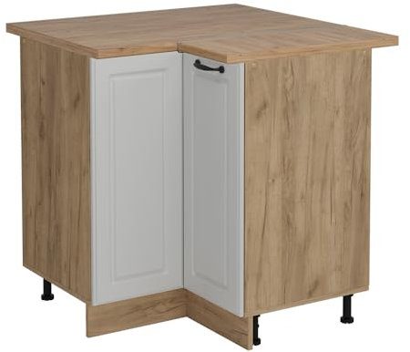 Vicco Eckunterschrank R-Line, Küchen Eckschrank, Weiß Landhaus, 75.6 cm, AP Eiche