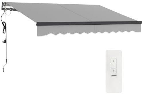 Outsunny 3 x 2.5m Electric Awning with Remote Controller, Aluminium Frame DIY Retractable Awning, UV30+ Sun Shade Canopy for Garden Patio Deck Door Window, Light Grey