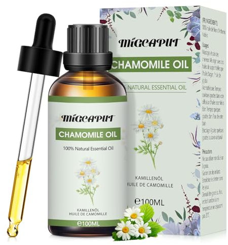 Migcaput Ätherische Öle Kamillenöl 100ml, Naturrein Duftöle Essential Oils für Diffuser, Luftbefeuchter, Aromatherapie, Entspannen, Hautpflege, Kerzenherstellung