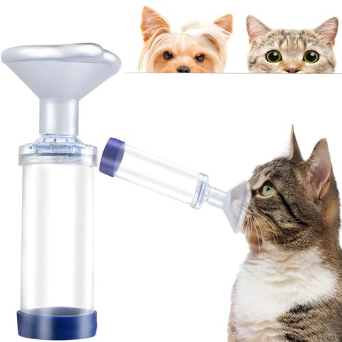 NATUZORA Cámara Transparente para Gatos y Perros, Sistema de Entrega de medicamentos Veterinarios con Detalles Azules,Espaciador de inhalador de Mano para Mascotas con máscara,