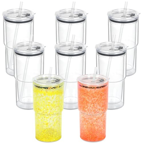 Micellwuu Acryl-Schneekugel-Becher, Schneekugelbecher mit vorgebohrtem Loch, doppelwandig, Kunststoff, transparent, Reise-Kaffeebecher für Schneekugel, Glitzer, DIY, 530 ml, 8 Stück